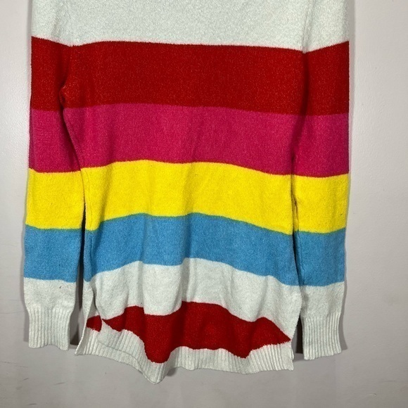 Free For All Women’s Red Blue Yellow Multicolor Striped Round Neck Knit Sweater - Picture 11 of 11